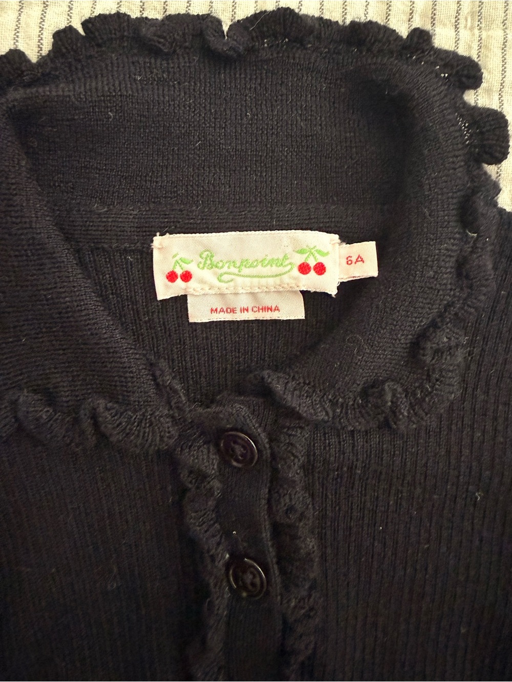 Bonpoint Black Ruffle-Trim Cardigan